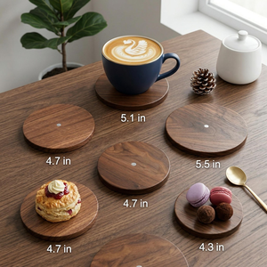 Posavasos Magnéticos Apilables de Madera de Nogal Hechos a Mano, Posavasos Escultóricos de Madera con Soporte Magnético, Elegantes para Escritorio y Mesa - Product Image 4
