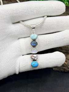 Pendentif multi-pierres en larimar, labradorite, pierre de lune arc-en-ciel et turquoise, plaqué argent/or, bijoux de fiançailles - Product Image 3
