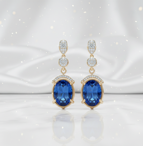 ต่างหูรูปไข่สีน้ำเงินขนาด 6 นิ้ว เงินแท้ 925 ชุบทอง 18K น้ำหนัก 18 กรัม ต่างหูแบบห้อย เหมาะสำหรับงานแต่งงาน งานปาร์ตี้ ของขวัญสำหรับเธอ - Product Image 5