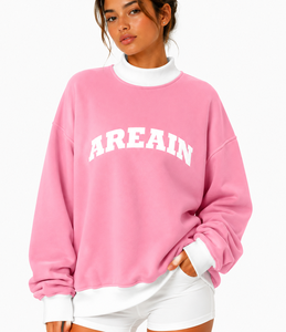 AreaIn Women's Oversized Red Sweatshirt Crew <b>Neck</b> Full Sleeve Knitted Letter Print Casual Fashion <b>Top</b> <b>Mock</b> <b>Neck</b> - Product Image 2