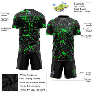 Maillot de football personnalisé vert néon noir motif éclair électrique Tenue de football personnalisée Vêtements d'entraînement Kit de sport d'équipe - Product Image 3