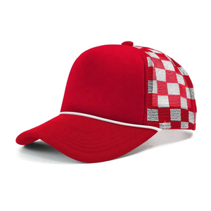 Gorras de béisbol y trucker personalizables, lisas, de 5 paneles, ajustables para hombre, con diseño rasgado, para deportes al aire libre y viajes, con malla, espuma y estampado a cuadros - Product Image 3