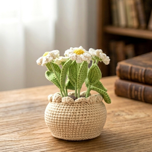 Handmade Crochet <b>Daisy</b> Flower Pot Amigurumi Knit <b>Daisy</b> Decoration With Knitted Yarn For Home Decor Or Office Desk Decor <b>Gift</b> - Product Image 3