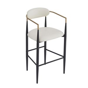 Set di 2 Sgabelli da Bar Alti, Rivestiti in Ecopelle Beige, con Base in Ferro Nero per Isola Cucina - Product Image 6