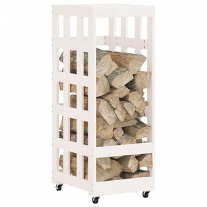 Support pour bûches en bois de pin massif avec roulettes 15,7''x19,3''x43,3'' Blanc pour cheminées et accessoires - Product Image 3