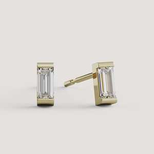 Pendientes de botón de oro macizo de 10K, 14K, 18K con diamantes de corte baguette minimalistas, cultivados en laboratorio, engaste clásico con bisel, lujo para el día a día, con cierre a presión - Product Image 3