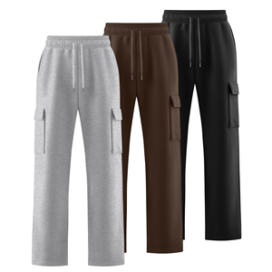 Men's 100% Cotton Drawstring Cargo Sweatpants Elastic Waist Multiple Pockets Casual Midweight Autumn Cargo Trousers For Sale - Product Image 6