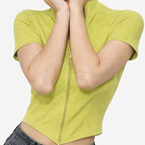 Women Cropped <b>Zipper</b> T-Shirt Casual Slim Fit Short Sleeve Tee Fashion Women Zip Up Crop <b>Top</b> Stretch Casual T-Shirt Customized - Product Image 3