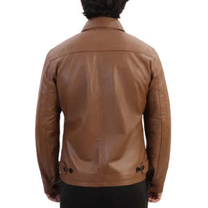 Classic Lightweight Soft <b>Sheepskin</b> <b>Men's</b> Brown Leather <b>Jacket</b> Plus Size - Product Image 2