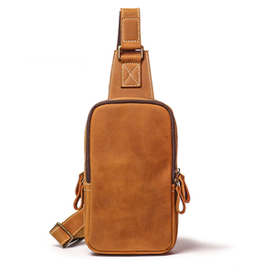 Bolso de Pecho de Cuero Genuino para Hombre, Cierre de Cremallera Minimalista, Duradero, para Uso Diario en Todas las Estaciones, Bolso de Hombro - Product Image 1