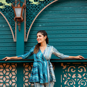 Ayiva Co-ord Set- Set of 2 Two piece set Cotton Top with <b>Belt</b> and Pant Pure Cotton Digital Printed Top and Pant Co-Ord Set - Product Image 1