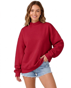 Sudadera Oversize de Cuello Redondo para Mujer, Color Rojo Sólido, Hombros Caídos, Tejido de Algodón, Manga Larga, Estilo Casual para Otoño - Product Image 1