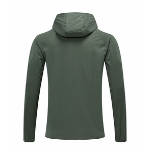 Sweat-shirt à capuche zippé noir pour homme, manches raglan, coupe classique, décontracté, en polyester tricoté uni, idéal pour l'entraînement sportif, collection automne - Product Image 2