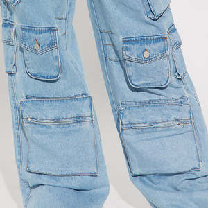 Pantalon cargo long et large pour femme, taille basse, coupe skinny, style streetwear, en denim, grandes tailles, écologique, avec logo personnalisé, fabrication OEM - Product Image 3