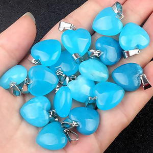 Pendentif cœur en jade bleu en argent sterling 925 – Collier avec pierre précieuse en agate naturelle pour femme, bijoux à faire soi-même - Product Image 1