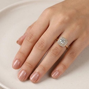 Bague de mariage et d'anniversaire en or massif 10K 14K 18K avec double halo de diamants de laboratoire ronds brillants, certifiée IGI, couleur DEF, clarté VS VVS - Product Image 4