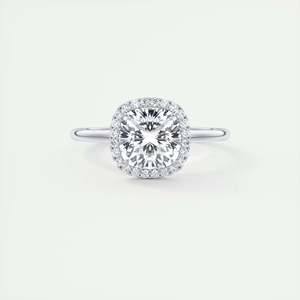 Anillo de compromiso con halo de diamantes cultivados en laboratorio de 2.10 quilates, talla cojín, hecho a mano, con halo oculto de engaste francés en oro blanco de 14k. - Product Image 4