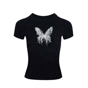 T-shirt court en coton pour femme, coupe ajustée, manches courtes, décontracté, basique, style Y2K, mignon, doux, extensible, pour l'été, streetwear - Product Image 1