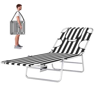 Sedia a Sdraio Regolabile con Braccioli, Nera a Righe, per Esterni - Product Image 5