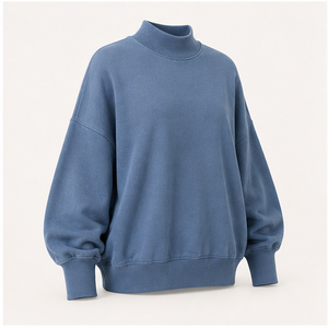 Custom Denim Blue Womens Mock Neck Sweatshirt <b>Balloon</b> Sleeve Relaxed Pullover WSS-0012 - Product Image 2