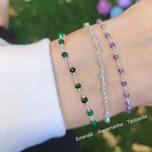 Bracelet en pierres précieuses perlées Émeraude Tanzanite Onyx Aigue-marine Citrine Argent sterling 925 Plaqué or 14 carats Bijou Cadeau - Product Image 3