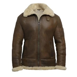 Men's Brown <b>Sheepskin</b> Flying <b>Jacket</b> - Product Image 1