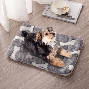 Reversible Flannel <b>Dog</b> <b>Bed</b> Mat Machine Washable Pet <b>Bed</b> Liner with Bone Pattern Comfortable Cushion Carpet <b>for</b> <b>Crate</b> Use - Product Image 1