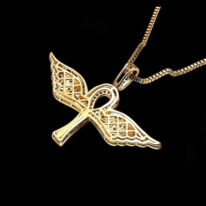 Collar con Colgante de Cruz Ankh con Incrustaciones de Diamantes de Lujo para Hombre y Mujer |   Joyería de Ala de Ángel con Moissanita Dorada Estilo Hip Hop, Regalo - Product Image 3