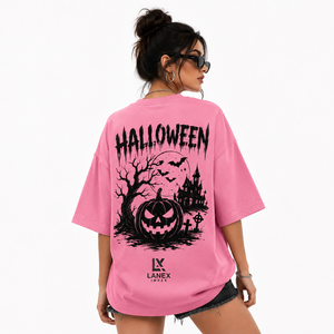 Custom <b>Women</b> <b>Halloween</b> Graphic <b>T</b> <b>Shirt</b> Pink Cotton Tee Scary Pumpkin Bat Print Short Sleeve Oversized Casual Streetwear Clothing - Product Image 4