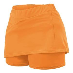 Jupe de sport asymétrique pour femme, taille élastique, couleur unie, avec short intégré, respirante, longueur mini, orange, polyester, été - Product Image 1
