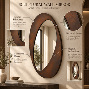 Miroir mural ovale sculptural en fer brun, cadre texturé moderne, accent décoratif pour salon, chambre, entrée, mariage, maison de luxe - Product Image 5