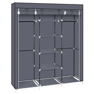 Organizzatore Portatile a Doppia Asta per Armadio, 175 cm, in Tessuto Non Tessuto Grigio - Product Image 4