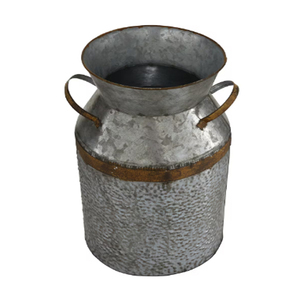 Jardinières décoratives en zinc galvanisé de 14 pouces de hauteur avec poignée, couleur gris, style bidon de lait - Product Image 2