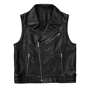 Gilet sans manches en cuir véritable pour homme, style motard, délavé, vêtement d'extérieur décontracté, fabricant OEM ODM en gros - Product Image 1