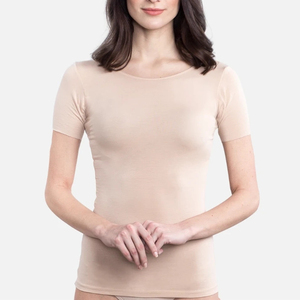 Women's White Scoop Neck Short Sleeve Slim Fit T-Shirt Breathable Jersey Cotton Spandex Casual <b>Top</b> - Product Image 3