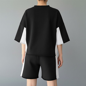 OEM/ODM 100% Cotton Jersey Women's Short <b>Set</b> Custom Silk Screen Printed Logo Oversized Drop Shoulder 2 tone ladies 2 piece <b>set</b> - Product Image 3