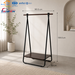 Perchero de ropa de madera y metal tipo A con estante inferior de almacenamiento, soporte para abrigos y tendedero para dormitorio - Product Image 1
