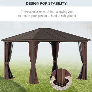 Gazebo 10x12 con Tetto Rigido, Tende e Zanzariere, Tetto Singolo e Pergola, Struttura in Alluminio, Padiglione Permanente con Supporto in Metallo - Product Image 6