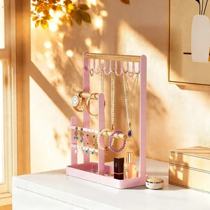 Organisateur de bijoux en bois avec barres métalliques noires pour boucles d'oreilles et bagues, support de présentation - Product Image 4