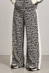 <b>Women</b>’s <b>White</b> Black Leopard Print Premium Soft Wide Leg <b>Jogger</b> Pants With Contrast Side Strip Winter Season For <b>Women's</b> Wear - Product Image 1