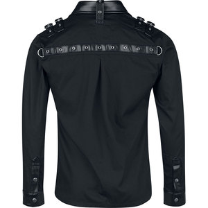 Top Sell Gothic Punk Long Sleeve Cotton Shirt Rockwear with Faux Leather Trim D-Rings and Shoulder Buckle Straps - Product Image 2