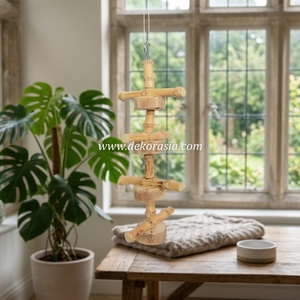 Natural Coffee Wood Bamboo Bird Perch Hanging <b>Ladder</b> Toy <b>Small</b> Medium Birds Pet Cage Accessories Stand Craft Wholesale - Product Image 5
