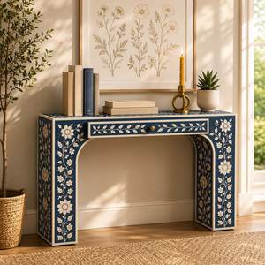 Handcrafted Bone Inlay <b>Console</b> <b>Table</b> With Exquisite Floral Design For Modern Interior Decoration Concepts - Product Image 5