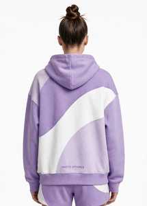 Women Color Block Hoodie Sweatshirt Shorts <b>2</b> <b>Piece</b> <b>Set</b> Casual Regular Fit Lavender Winter 100% Cotton Quick Dry Fleece Outfit - Product Image 4