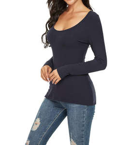 Camisetas de manga larga para mujer al por mayor, ajustadas, de cuello redondo, para primavera y otoño, camisetas básicas lisas - Product Image 2