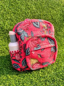 Sac à dos matelassé en coton imprimé floral, fermeture éclair rouge, fait main, unisexe, mini sac d'école pour étudiants, vente en gros - Product Image 3