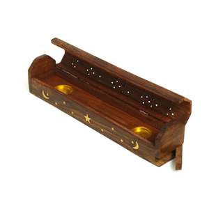 Porte-encens en bois de santal, diffuseur d'aromathérapie en forme de lune et d'étoile, brûleur d'encens avec rangement pour la décoration de la maison - Product Image 3
