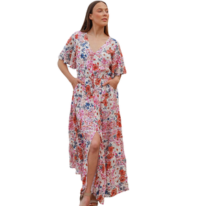Vestido largo de mujer con manga corta, estilo línea A, para la playa - Product Image 1