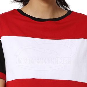 Womens Red <b>White</b> Black Color Blocked Stripe Round Neck Casual <b>Tshirt</b> Comfortable Cotton Fabric Soft Lightweight Summer Clothing - Product Image 4