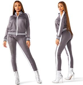 Combinaison de Jogging pour femmes, vêtements bon marché avec col et boutons côtelés à fermeture éclair frontale, survêtement à rayures latérales, coupe Slim Fit, livraison gratuite - Product Image 1